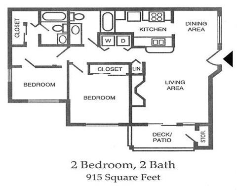 Floor plan for 2 beds, 2 baths, 915 sqft